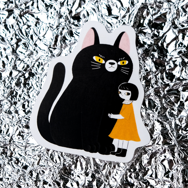 鳥控 bird cone｜單張貼紙｜貓與女孩｜黑貓