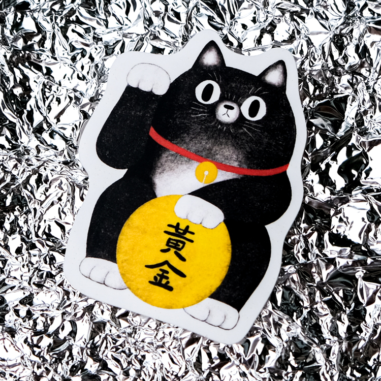 鳥控 bird cone｜單張貼紙(大)｜招財貓(黃金)