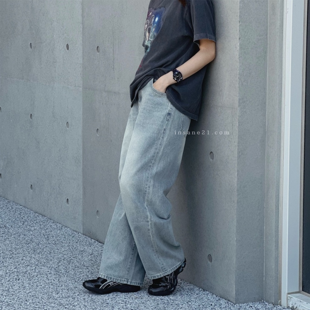 韓版 MEJOR 刷色 牛仔長褲 寬褲 淺牛仔