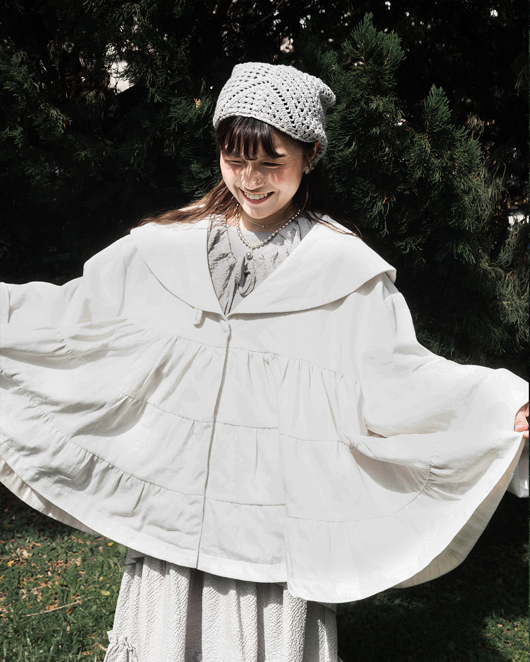 【 Kiki.co Made 】Corded Shirring Jacket - white