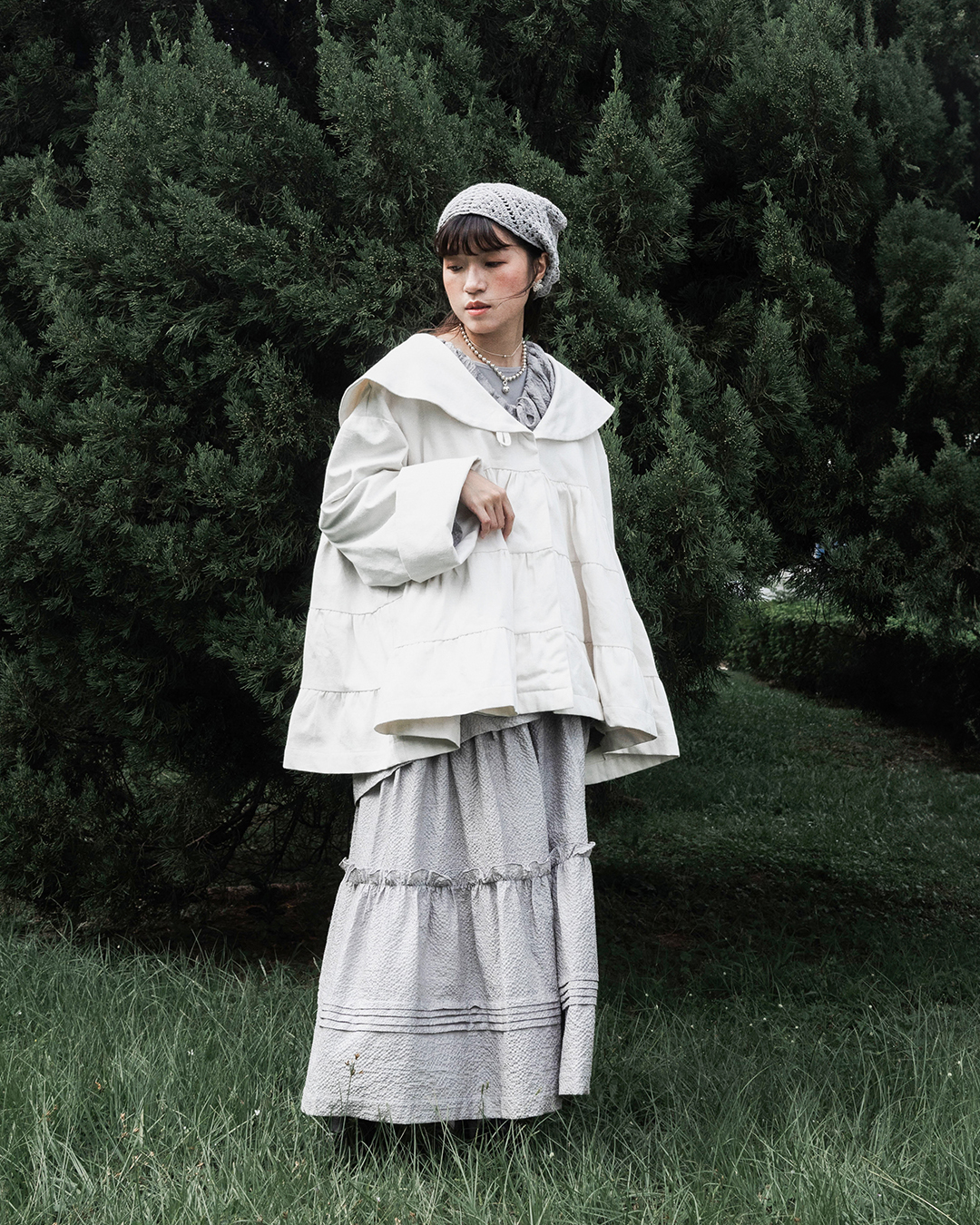 【 Kiki.co Made 】Corded Shirring Jacket - white