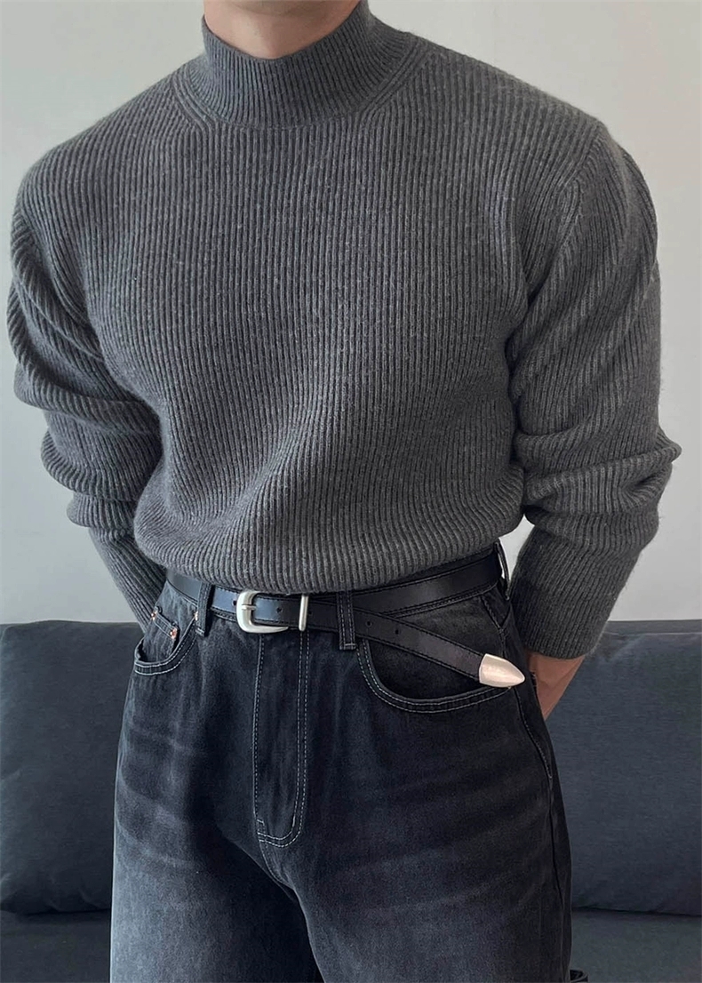 八字圖案小高領針織上衣