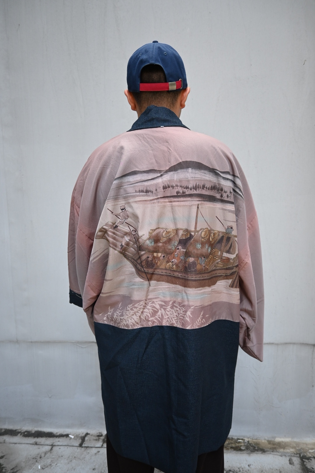 Vintage Japan Haori Jacket * wooden boat print