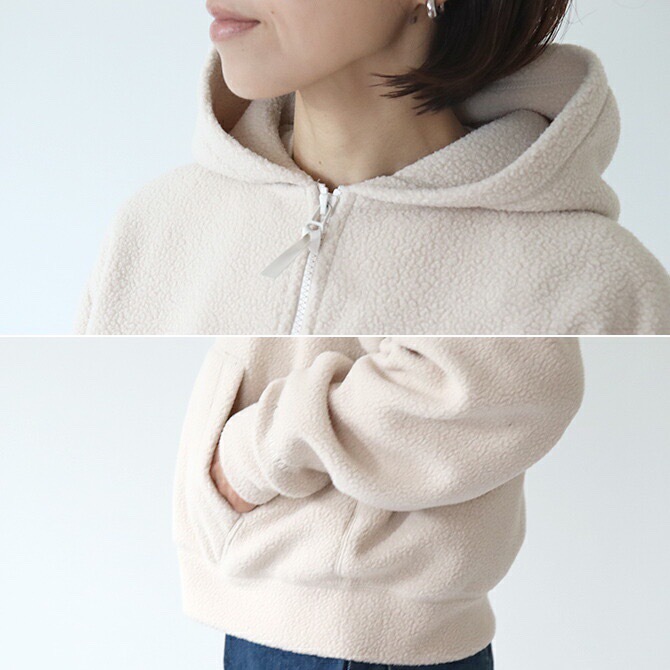 日系🇯🇵Dan*ton x Beams 抓毛絨短款連帽拉鏈外套- 2401769