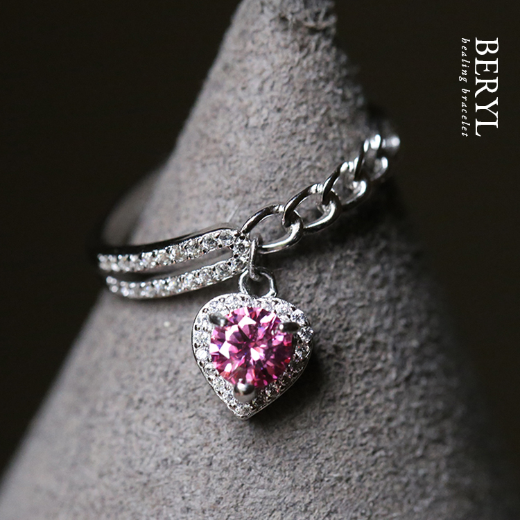 粉會賺｜愛心莫桑粉鑽純銀戒指