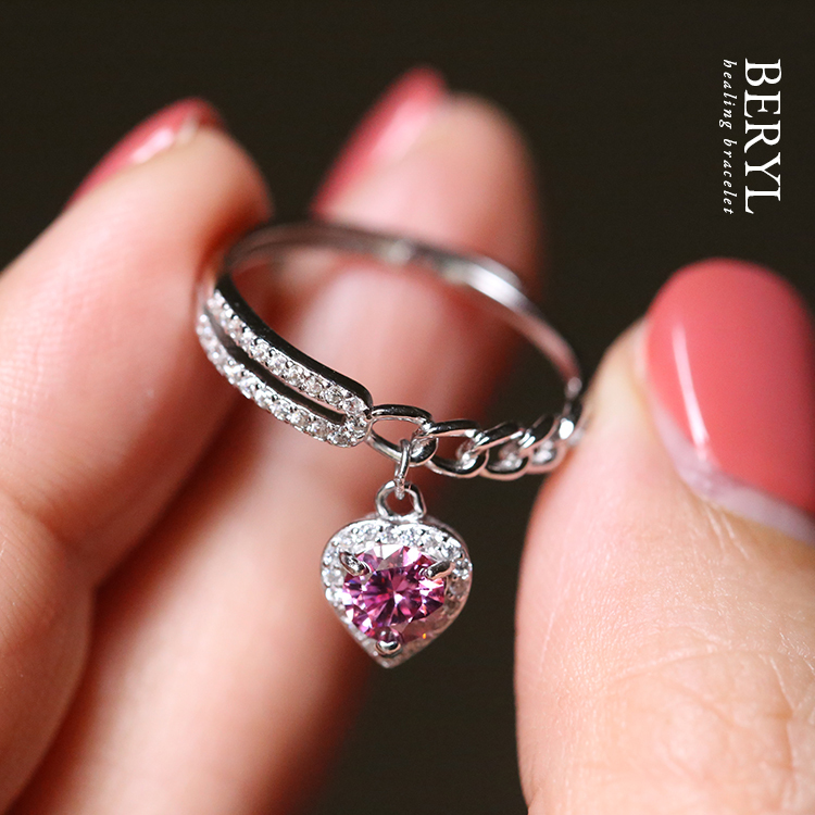 粉會賺｜愛心莫桑粉鑽純銀戒指