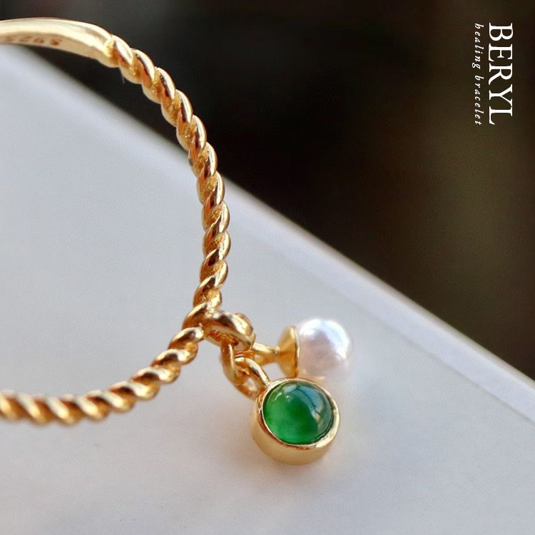 可愛女人｜精品翡翠冰綠小花珍珠麻花戒