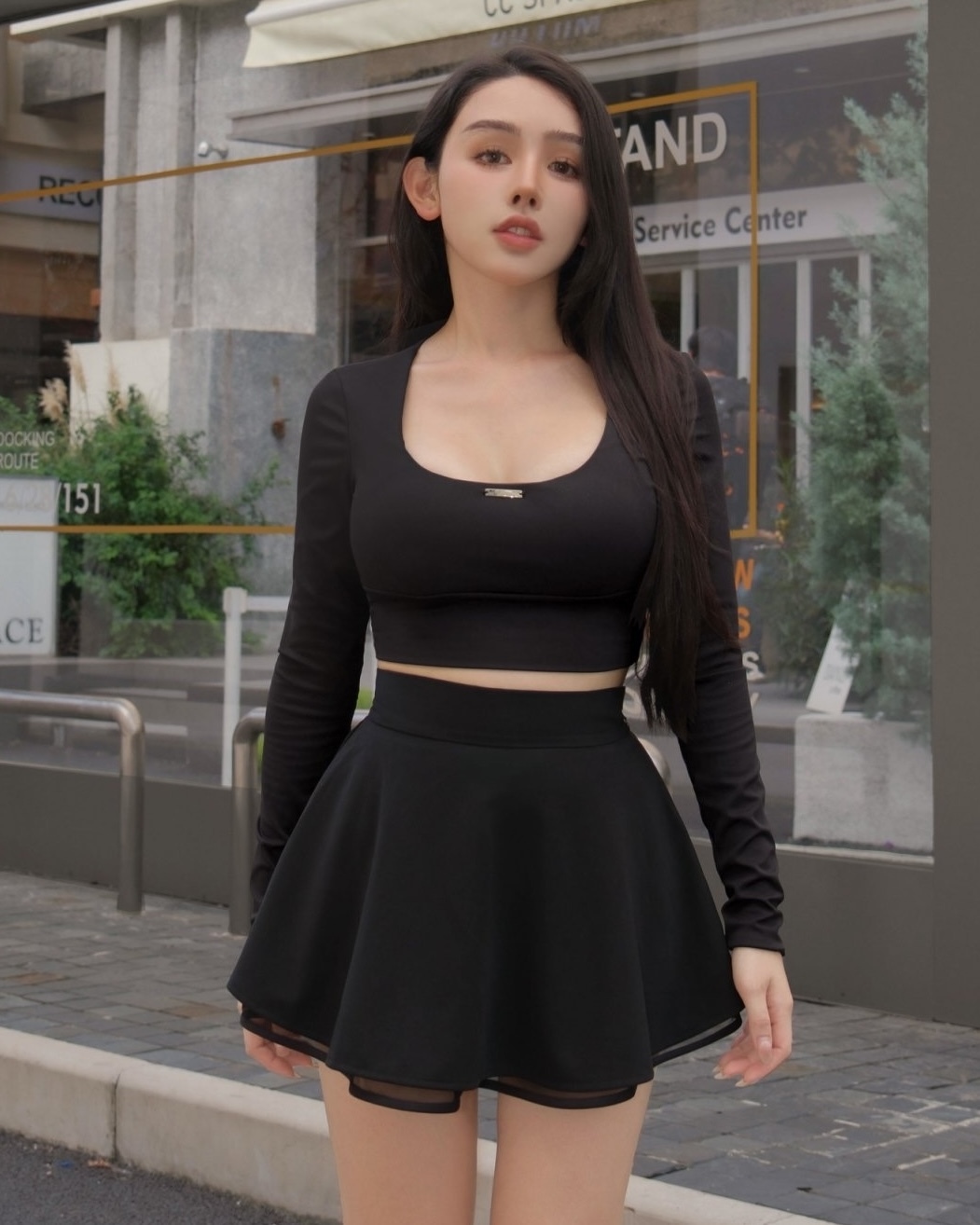 ⭒訂製-休閒大U領彈力合身上衣