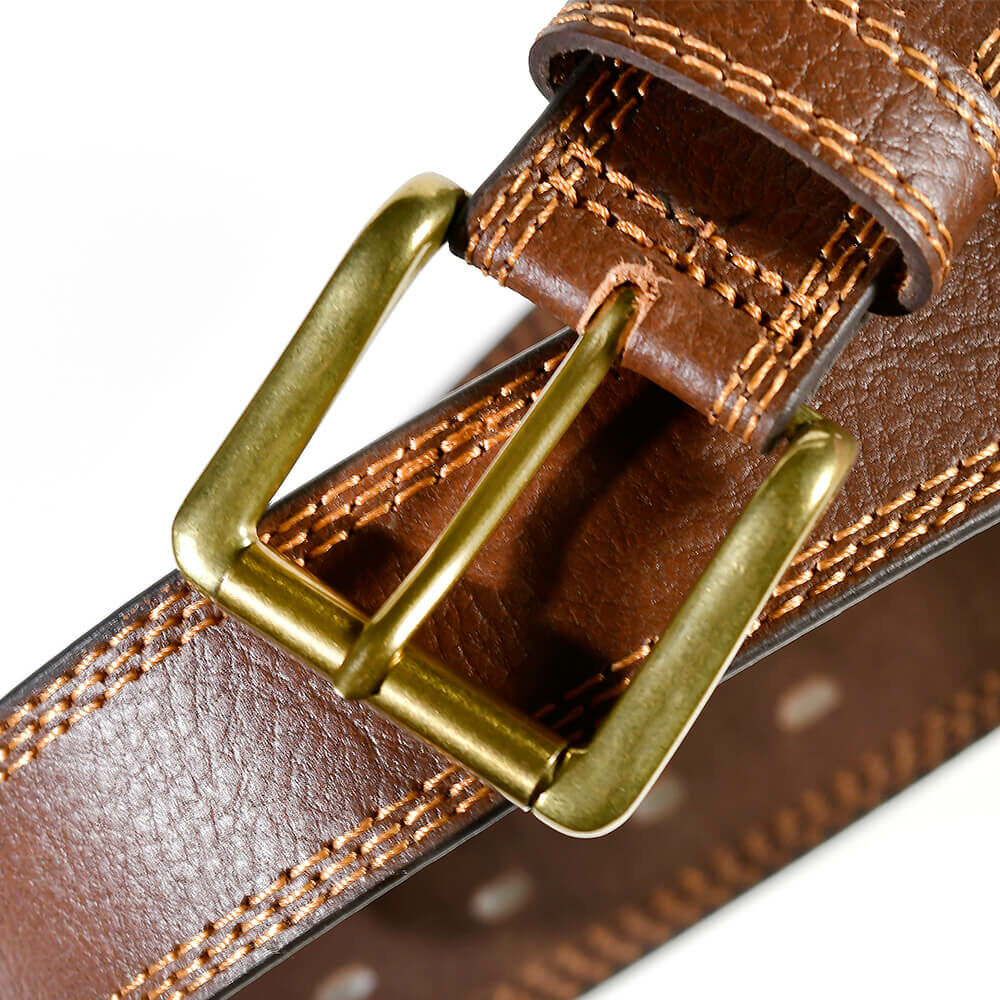 棕色休閒真皮皮帶 潮牌真皮皮帶-非快拆鈕扣式(不可拆換帶扣)