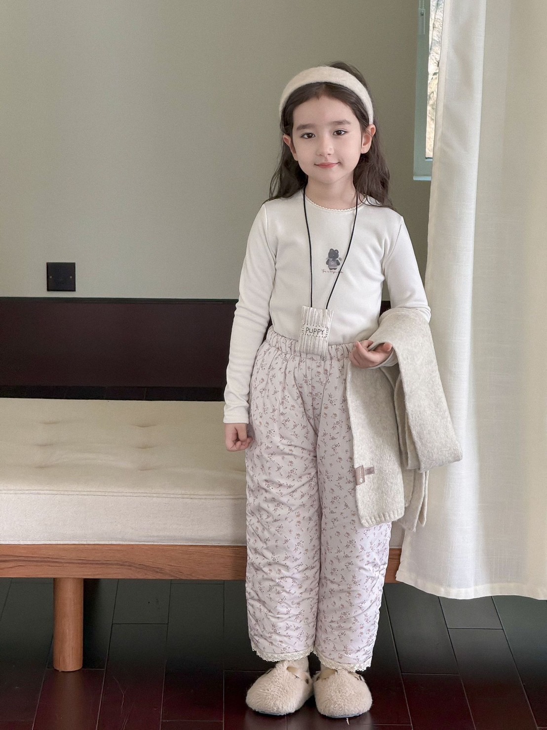 花邊一體絨上衣(粉/米白)