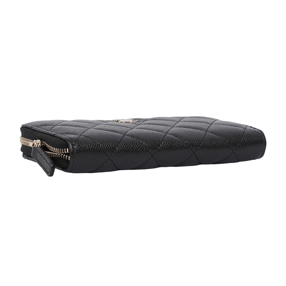 【CHANEL 】經典金色CC Logo 牛皮ㄇ形拉鍊中夾(黑色)AP0226 B10583 C3906