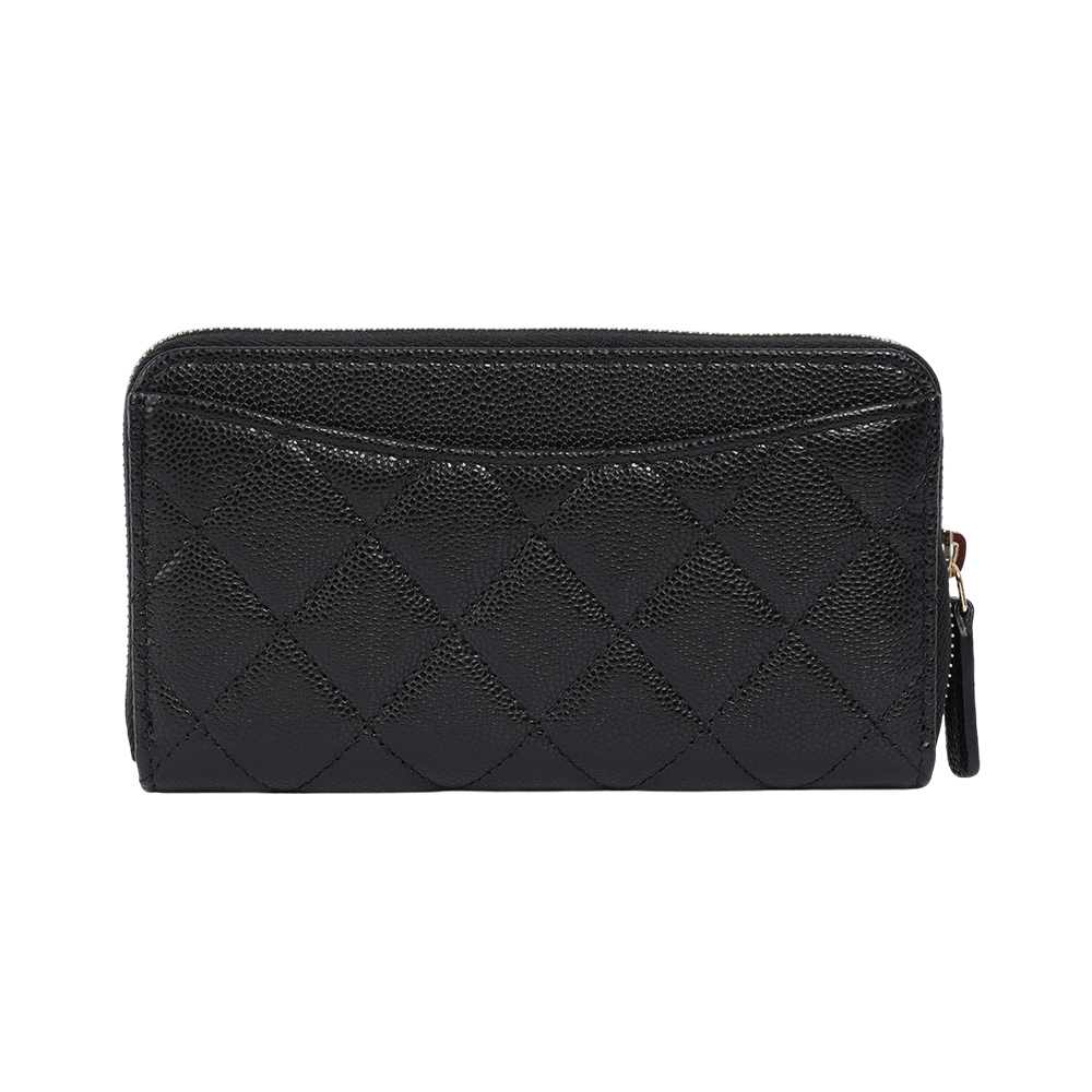 【CHANEL 】經典金色CC Logo 牛皮ㄇ形拉鍊中夾(黑色)AP0226 B10583 C3906