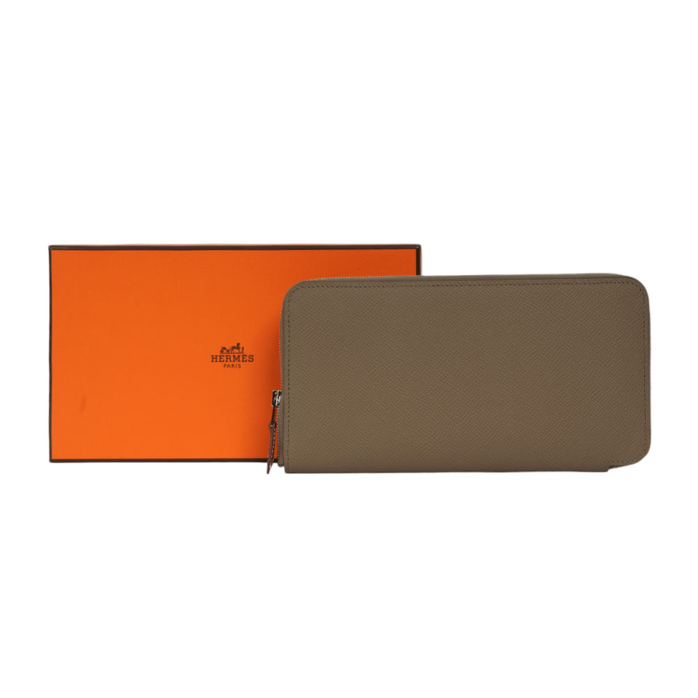 【HERMES】Epsom 皮革自由之城圖案絲巾ㄇ型長夾(大象灰)H084387CKAH