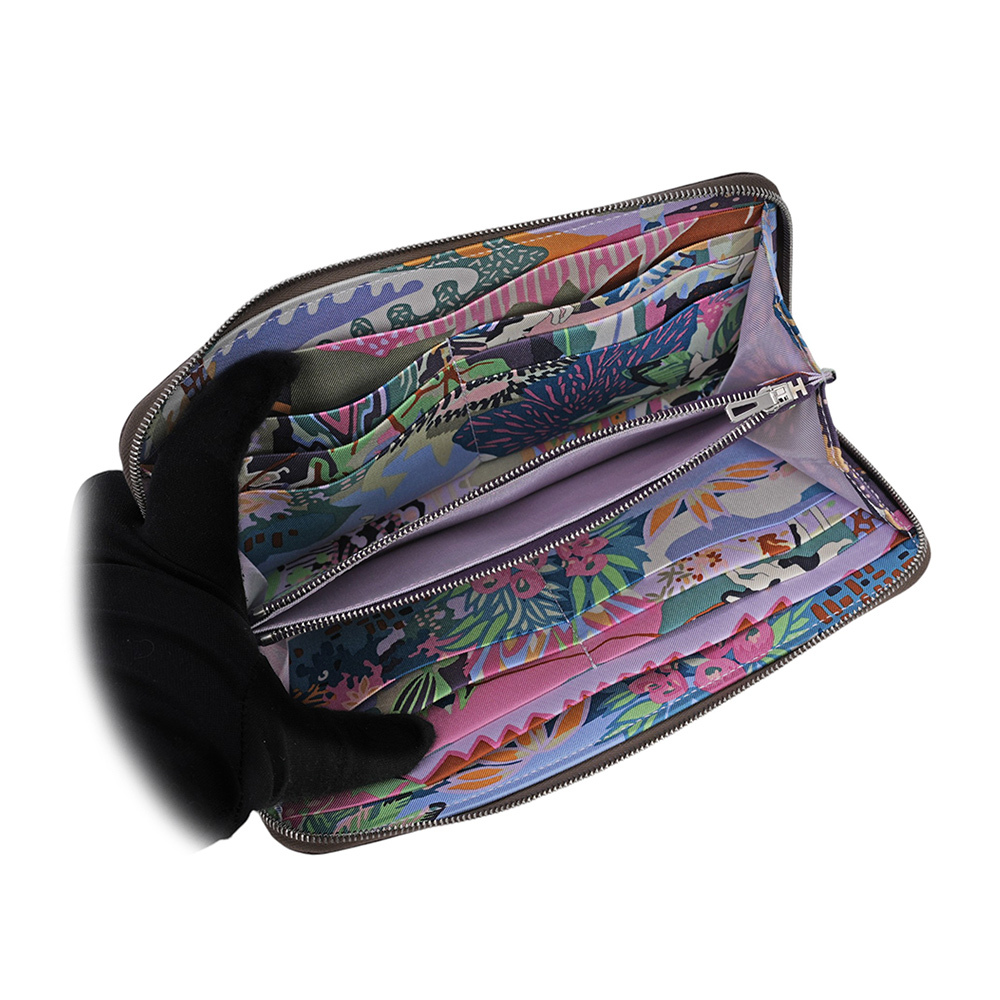 【HERMES】Epsom 皮革自由之城圖案絲巾ㄇ型長夾(大象灰)H084387CKAH