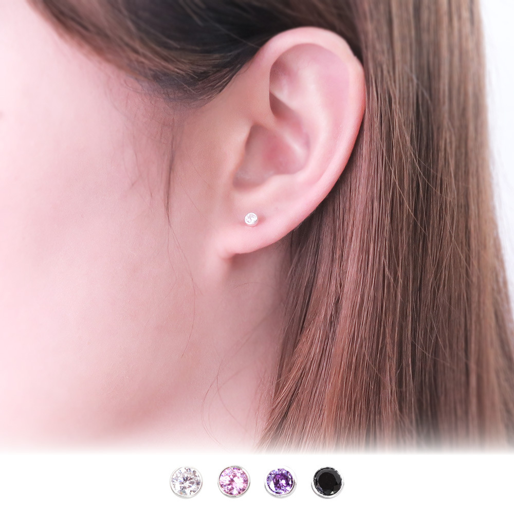 極簡圓形 3mm 單鑽耳環 包鑲設計 925純銀耳環 必備款 女生耳環