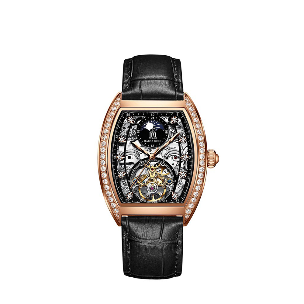 【RAKSA DUKE 羅薩公爵】RSD-002 酒桶型 日月星辰錶盤 小牛皮錶帶 防水30米 腕錶
