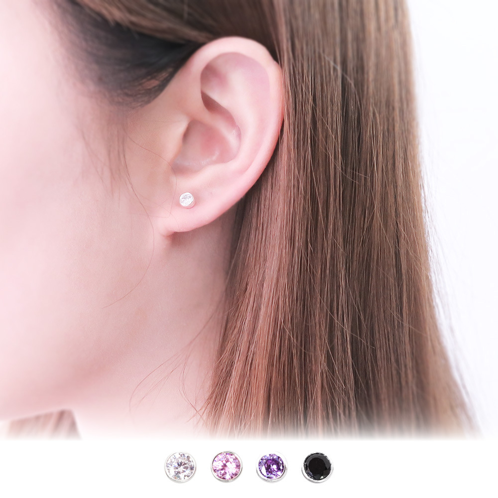 極簡圓形 4mm 單鑽耳環 包鑲設計 925純銀耳環 必備款 女生耳環