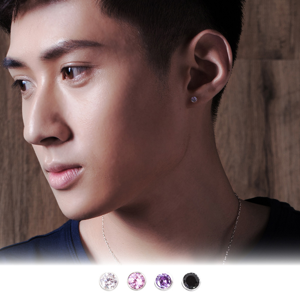 極簡圓形 4mm 單鑽耳環 包鑲設計 925純銀耳環 必備款 男生耳環