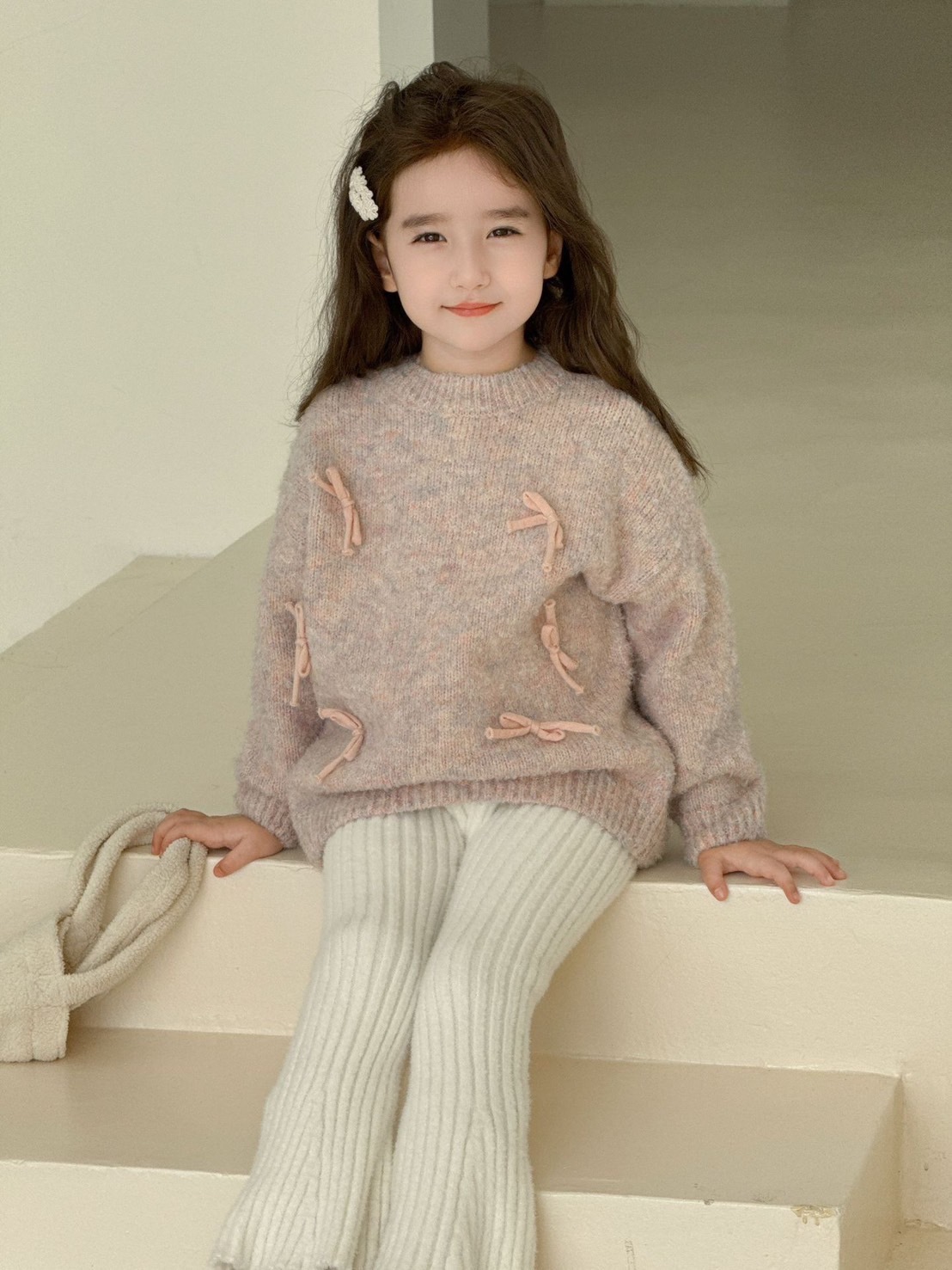 立體蝴蝶結毛衣（米白/粉/灰）