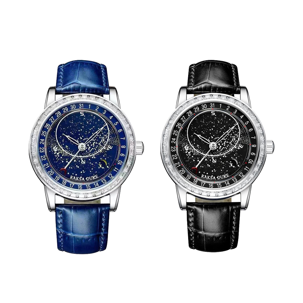 【RAKSA DUKE 羅薩公爵】RSD-007 旋轉星空銀河 鑲鑽錶圈  防水30米 機械錶