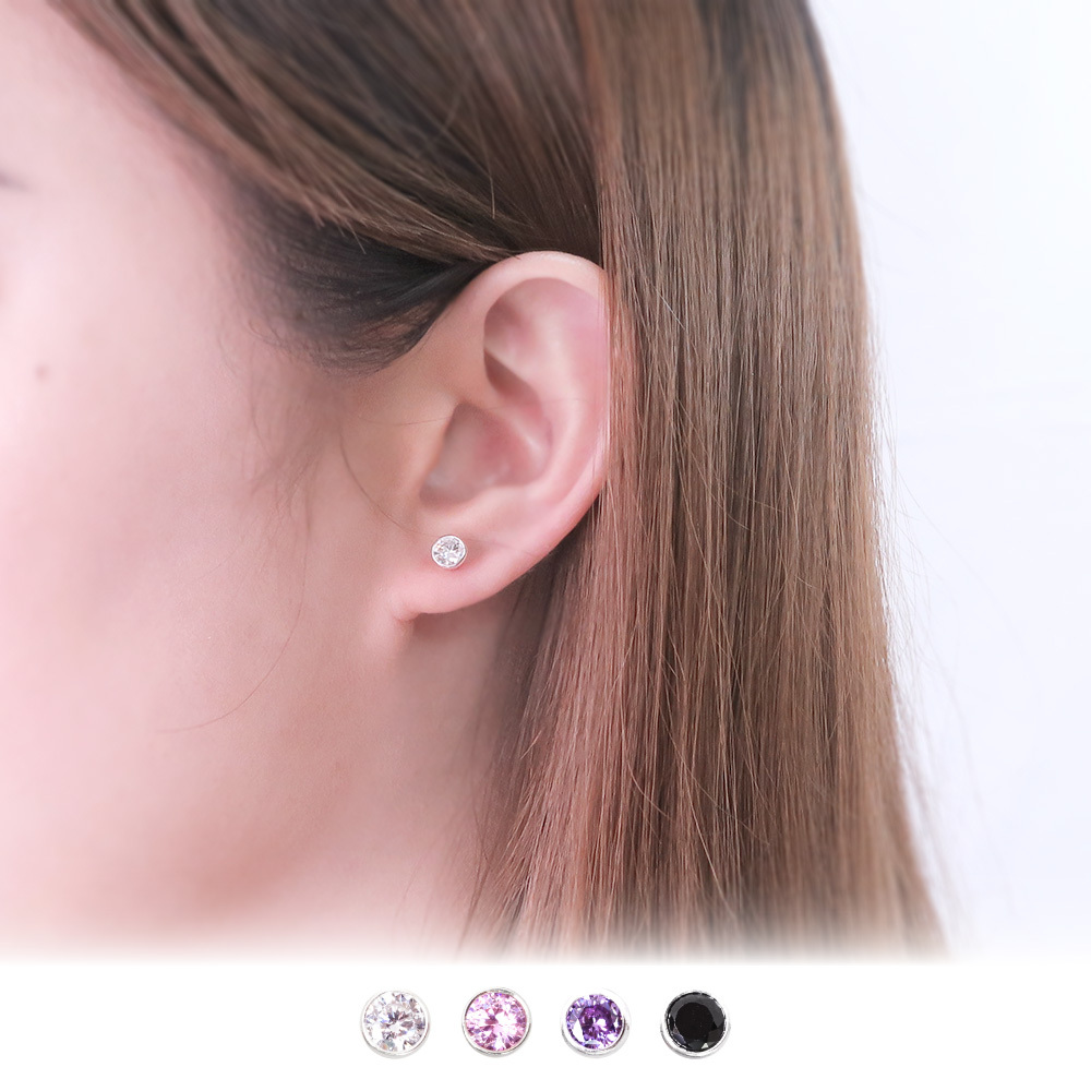 極簡圓形 5mm 單鑽耳環 包鑲設計 925純銀耳環 必備款 女生耳環