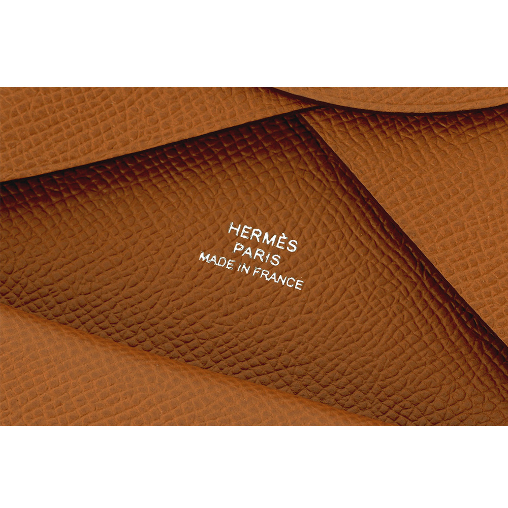 【HERMES】Calvi Duo Epsom皮釦式卡片夾/零錢包(金棕色)H083035CK37