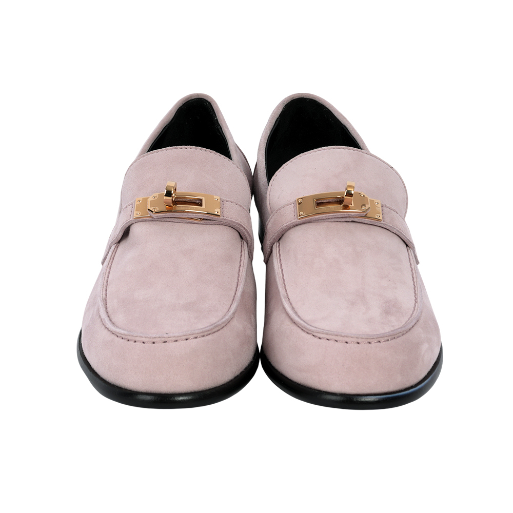 【Hermès】Destin 凱莉金釦絨面山羊皮樂福鞋 39