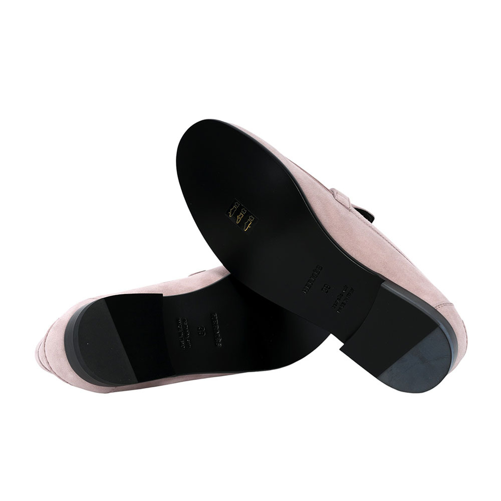 【HERMES】Destin 凱莉金釦絨面山羊皮樂福鞋 39 (粉色)H222080Z 27