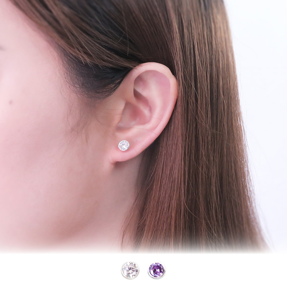 極簡圓形 6mm 單鑽耳環 包鑲設計 925純銀耳環 必備款 女生耳環