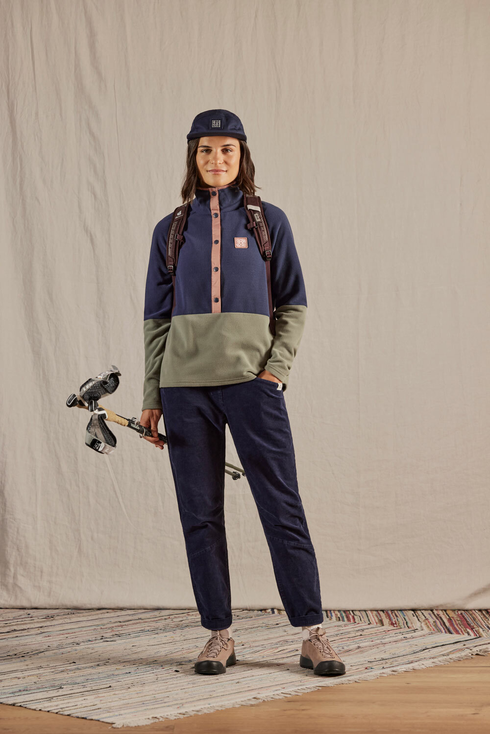 【MALOJA】女立領排釦保暖長袖上衣 / 24MA38160 - [卡其粉、藍綠拼]