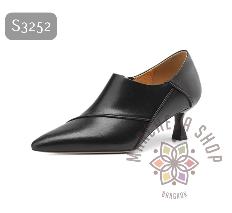 S3252 - 全真皮羊皮拼線尖頭高踭鞋