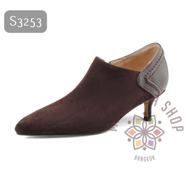 S3253 - 全真皮羊猄皮後踭車線尖頭高踭鞋