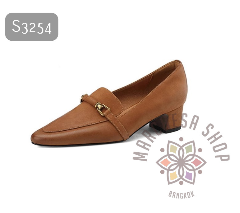 S3254 - 全真皮羊皮一字扣車線尖頭低踭休閒鞋