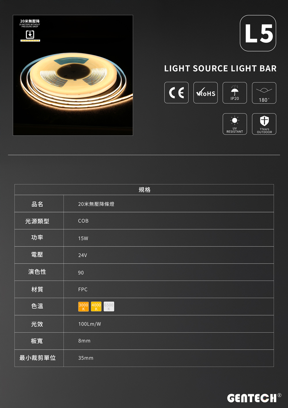 20米無壓降條燈