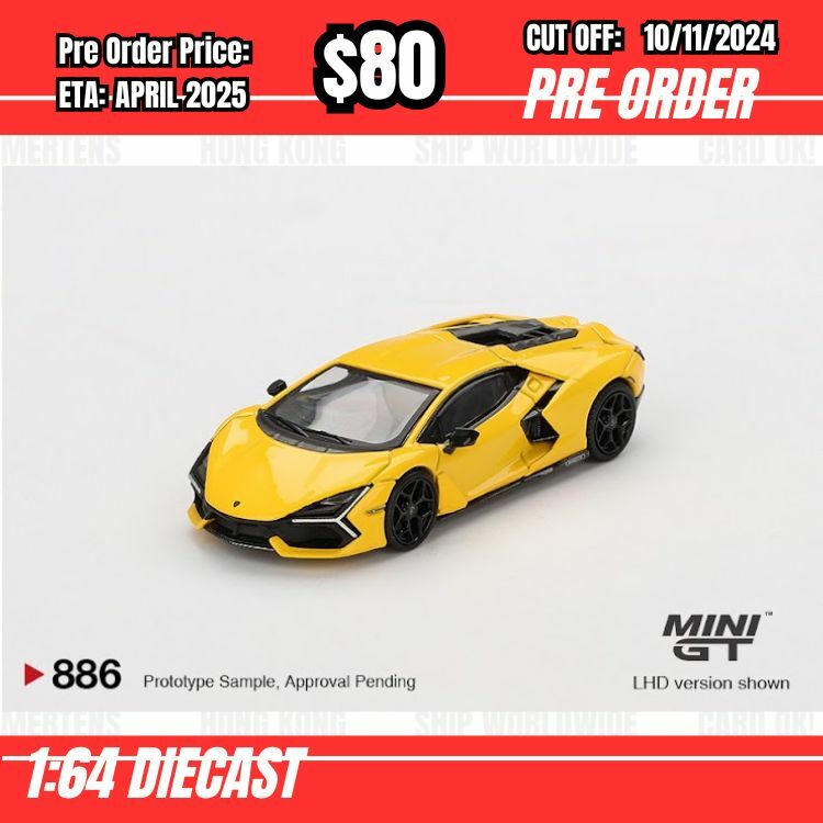 PO-$80  * Mini GT * 1:64 #886 Lamborghini Revuelto Giallo RHD [OD28/10]