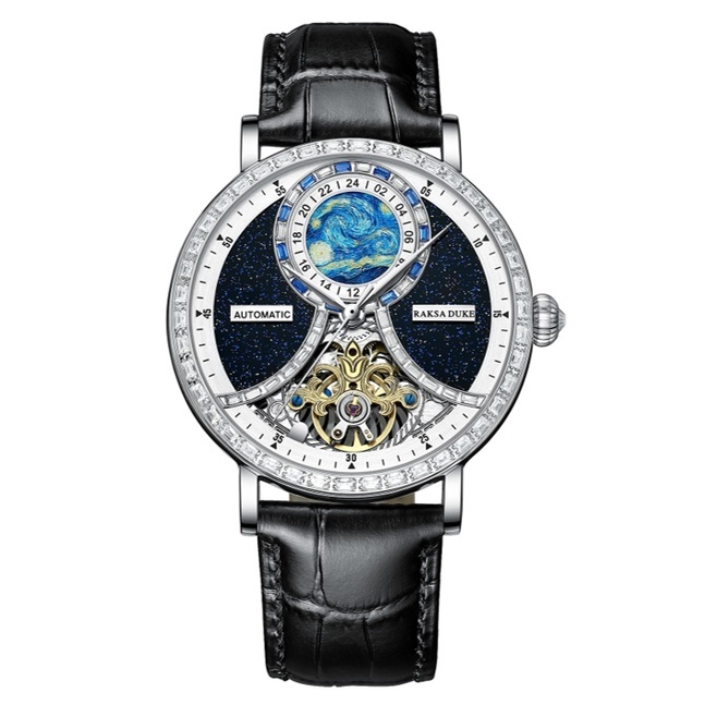 【RAKSA DUKE 羅薩公爵】RSD-020 名畫星空彩繪 鑲鑽錶圈 防水30米 夜光機械錶