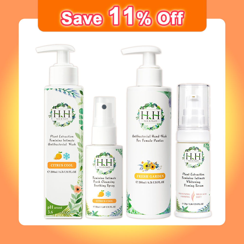 【Super Value Set】HH Intimate Antibacterial Wash(200ml) + Soothing Spray(50ml) + Whitening Serum(30ml) + Hand-Wash(200ml)