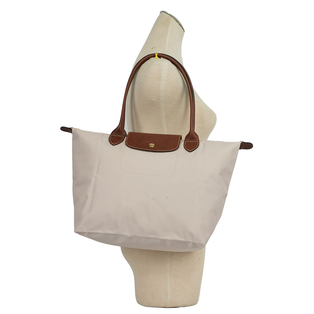【LONGCHAMP】M號長把LE PLIAGE摺疊水餃包(紙白色)L2605 089 P71