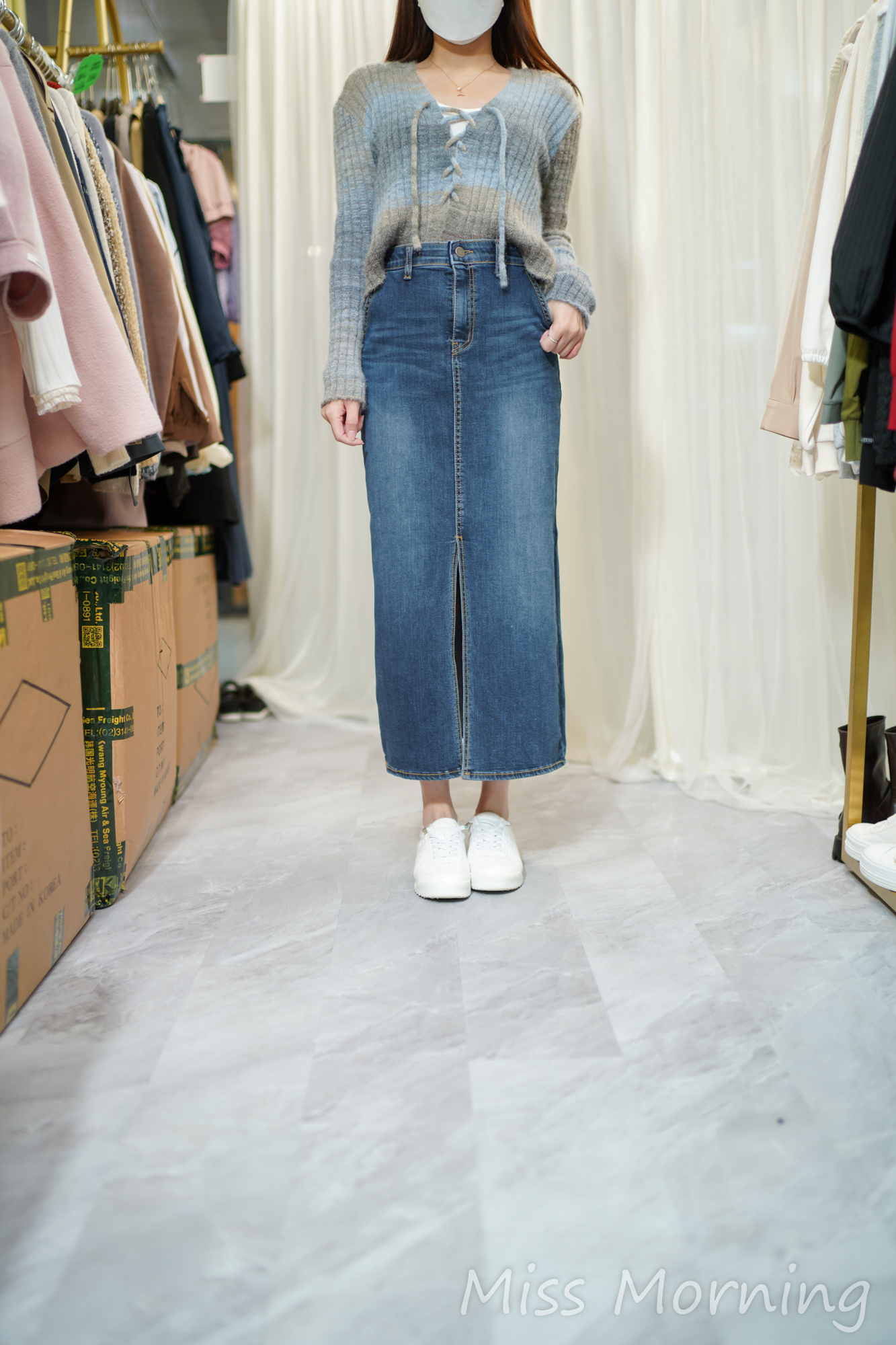 交叉帶染色上衣(14241)&彈彈修身顯瘦牛仔裙(33836)