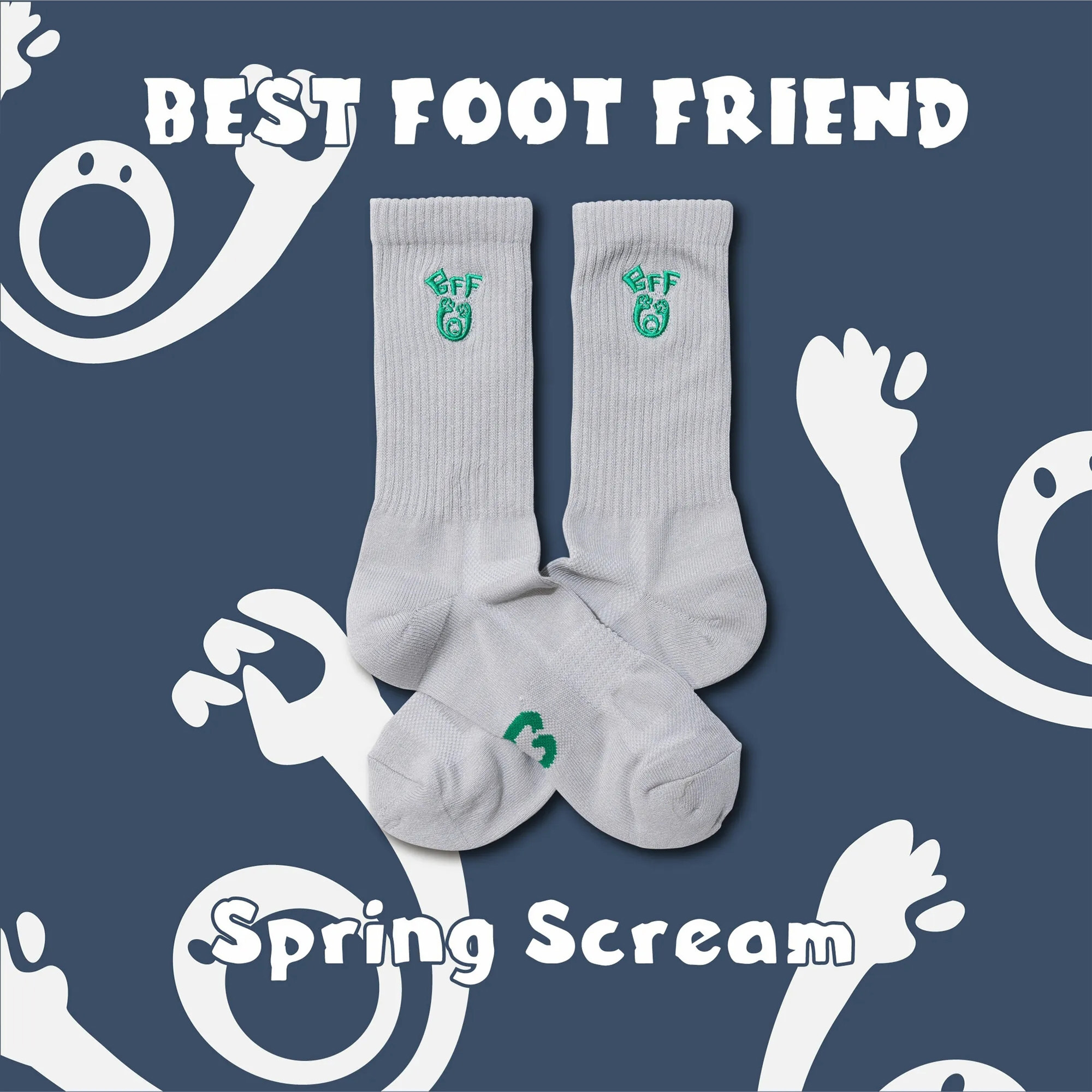 BFF Best foot friend Spring Scream 白色 灰色 春吶 刺繡 中筒襪 長襪【BF24019】