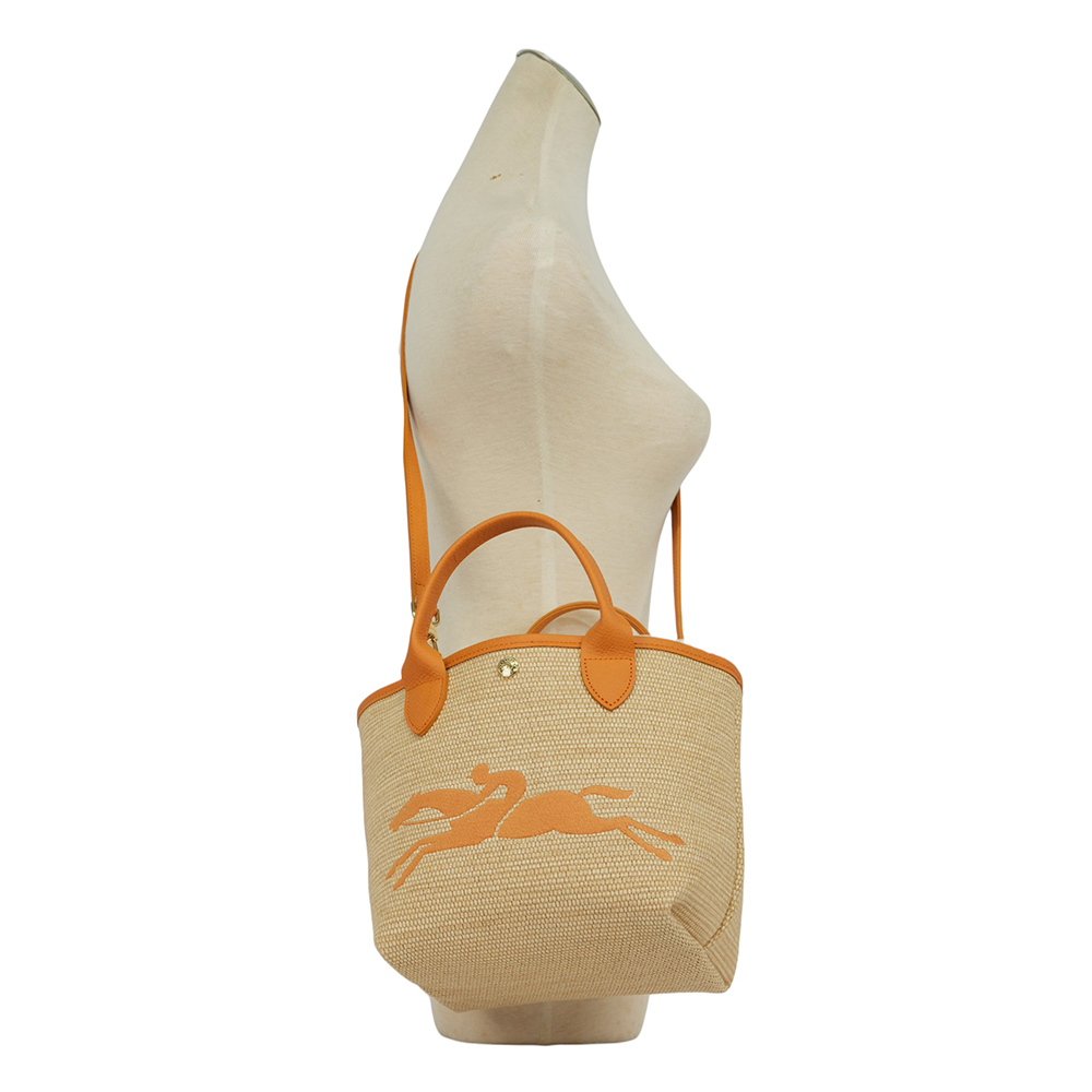 LONGCHAMP】S號LE PANIER PLIAGE 草編二用包(杏桃色)