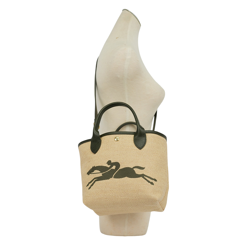 【LONGCHAMP】S號 LE PANIER PLIAGE 草編二用包(卡其綠)10144 HZB 292