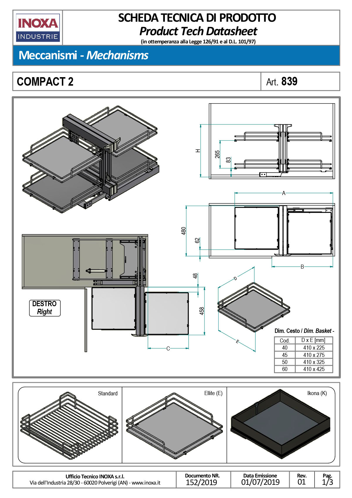 inoxa 839be compact corner - 廚房地櫃轉角拉籃 - 鈦色 - 規格書下載