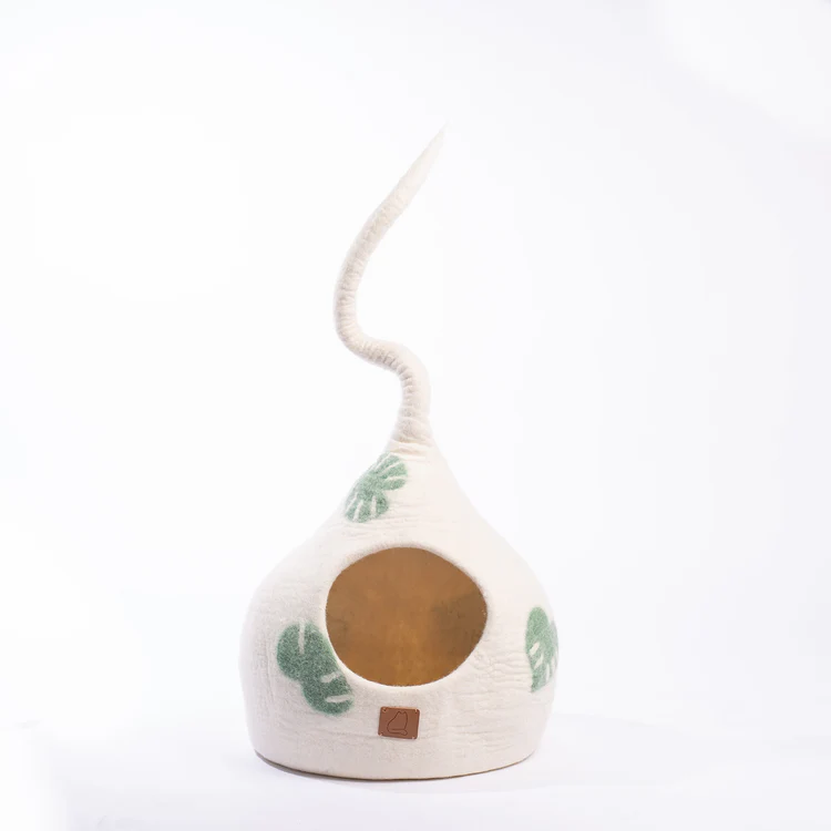 美國Fuzzy Cove｜手工羊毛貓尾窩（葉子款）