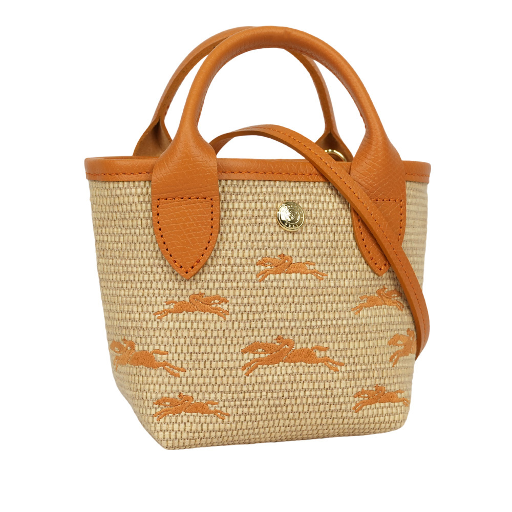 【LONGCHAMP】XS號 LE PANIER PLIAGE 滿版草編迷你二用包(杏桃色)10206 HCF 222