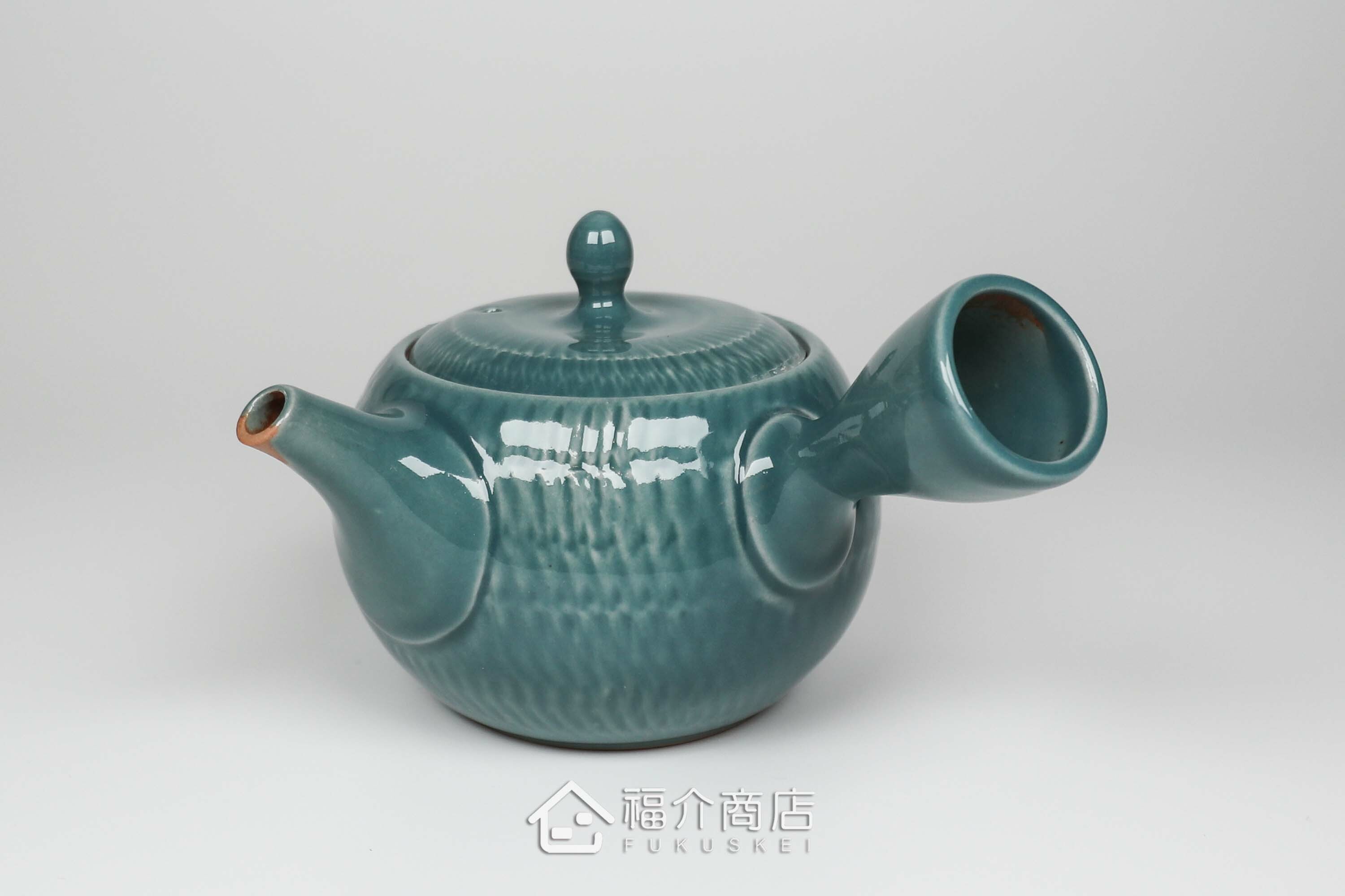 泡茶用的海洋藍色飛鉋造型日本陶壺