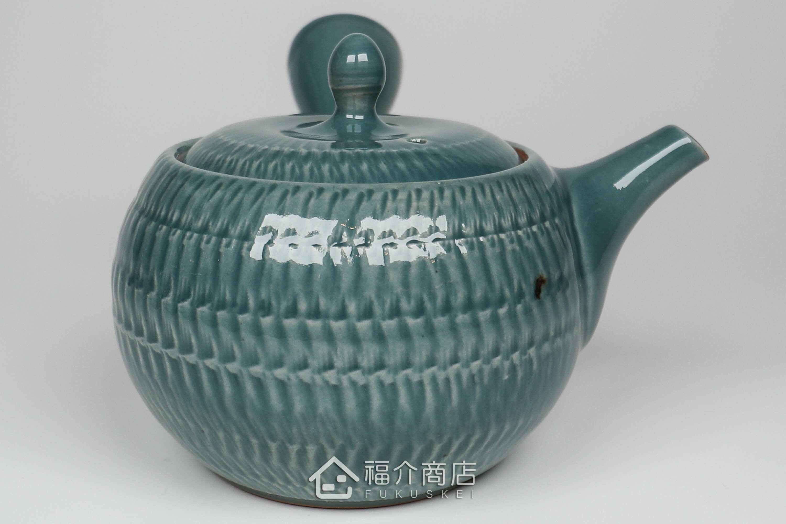 泡茶用的海洋藍色飛鉋造型日本陶壺