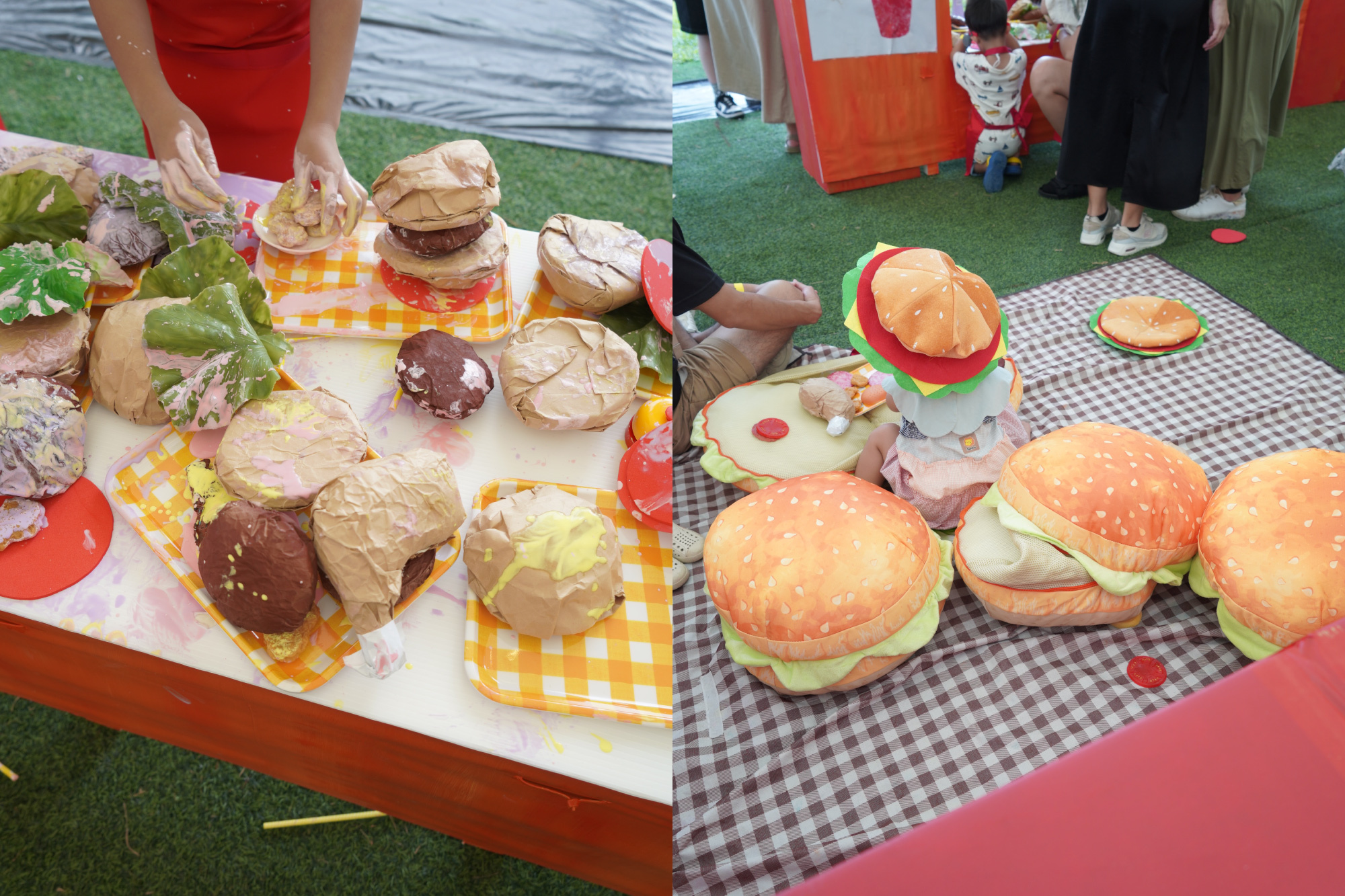 這是一張兒童職業體驗區，速食店店員的照片