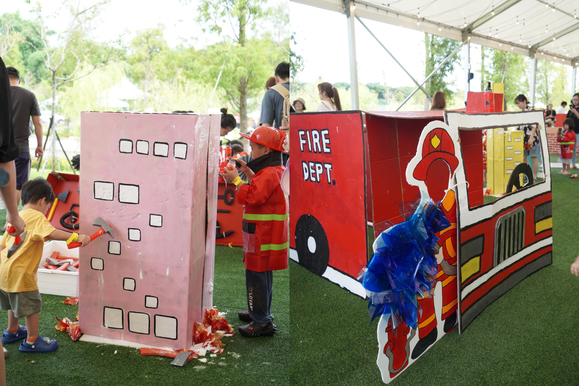 這是一張兒童職業體驗區，消防員的照片