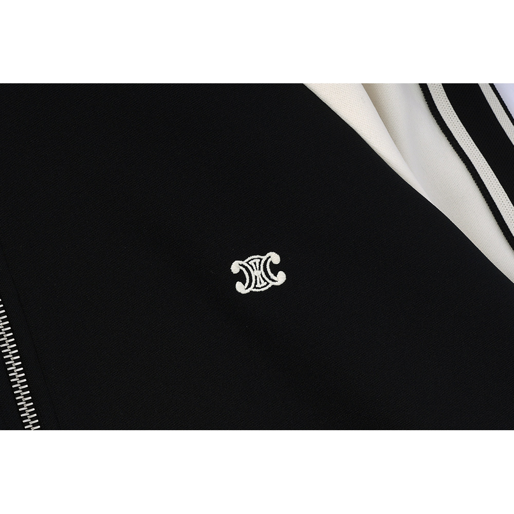 【CELINE】雙色平紋針織運動風夾克(黑色/自然色) M號2Y14H121O.38EC